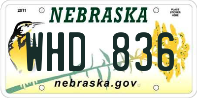NE license plate WHD836