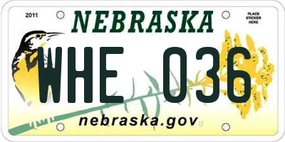NE license plate WHE036