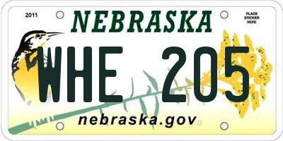 NE license plate WHE205