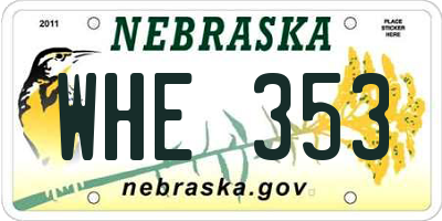 NE license plate WHE353