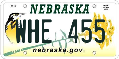 NE license plate WHE455
