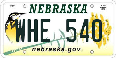 NE license plate WHE540