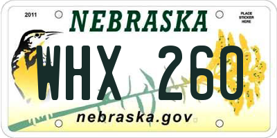 NE license plate WHX260