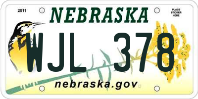 NE license plate WJL378