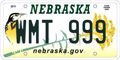 NE license plate WMT999