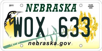 NE license plate WOX633