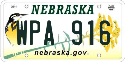 NE license plate WPA916