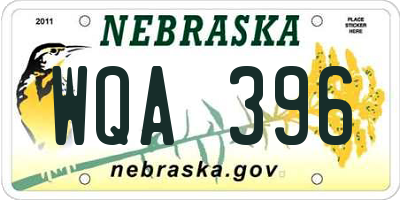 NE license plate WQA396