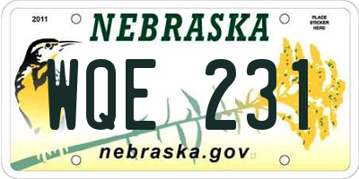 NE license plate WQE231