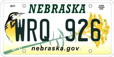 NE license plate WRQ926