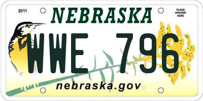NE license plate WWE796