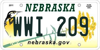 NE license plate WWI209