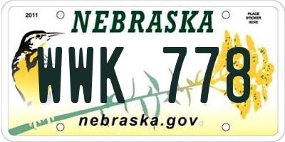 NE license plate WWK778