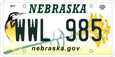 NE license plate WWL985