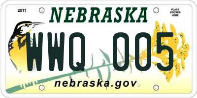 NE license plate WWQ005