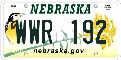 NE license plate WWR192