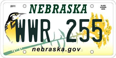 NE license plate WWR255
