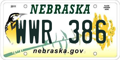 NE license plate WWR386