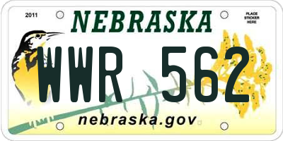 NE license plate WWR562