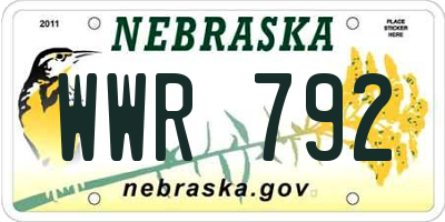 NE license plate WWR792