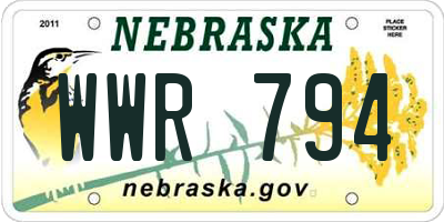 NE license plate WWR794