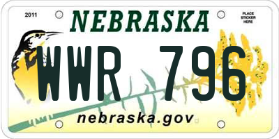 NE license plate WWR796