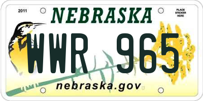 NE license plate WWR965