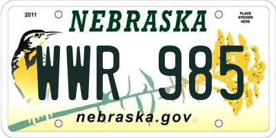 NE license plate WWR985