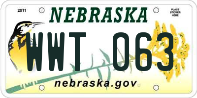 NE license plate WWT063