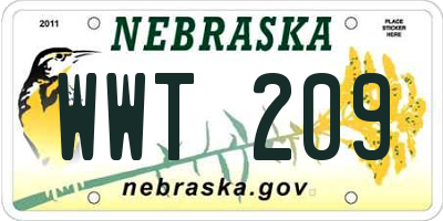 NE license plate WWT209