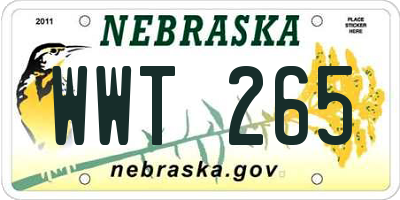 NE license plate WWT265