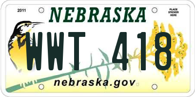 NE license plate WWT418