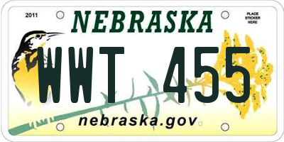 NE license plate WWT455