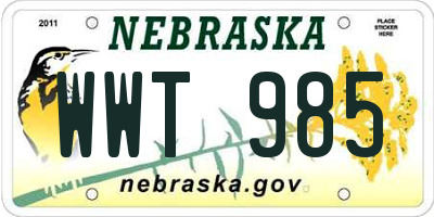 NE license plate WWT985