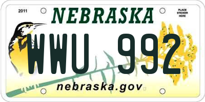 NE license plate WWU992