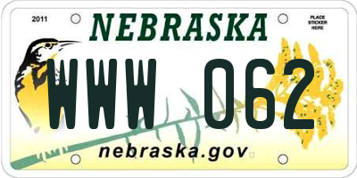 NE license plate WWW062