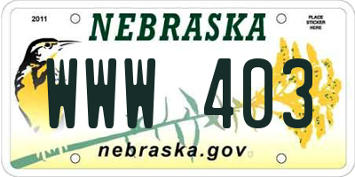 NE license plate WWW403