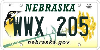 NE license plate WWX205