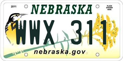 NE license plate WWX311