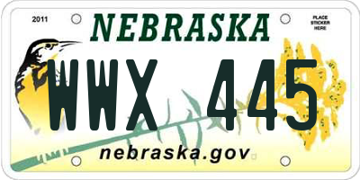 NE license plate WWX445