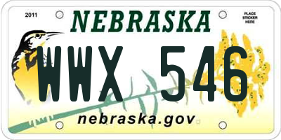 NE license plate WWX546