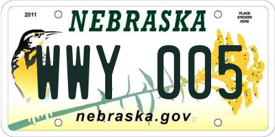 NE license plate WWY005