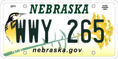 NE license plate WWY265
