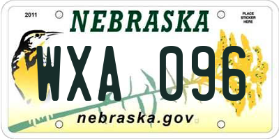 NE license plate WXA096