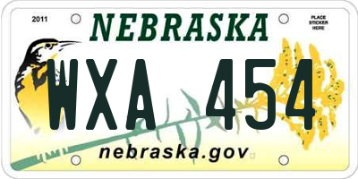 NE license plate WXA454