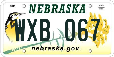 NE license plate WXB067