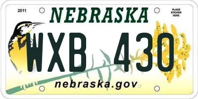 NE license plate WXB430