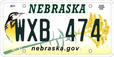 NE license plate WXB474