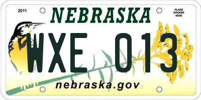 NE license plate WXE013