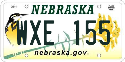 NE license plate WXE155